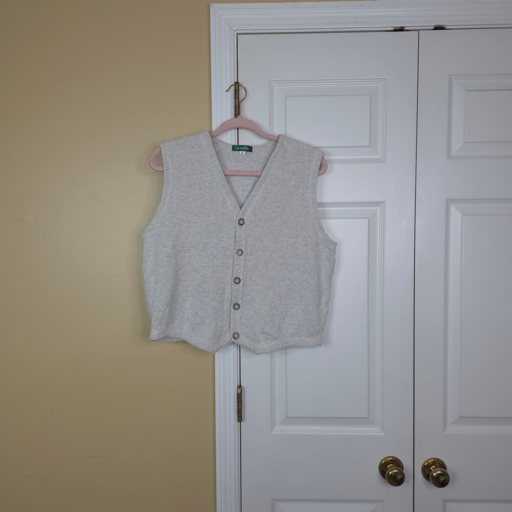 Vintage Giordano Knit Sweater Vest Button Front V-Neck in Gray Size M